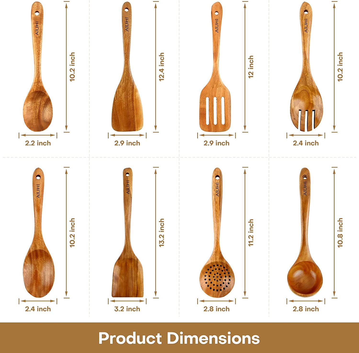 Wooden Spoons for Cooking,Nonstick Kitchen Utensil Set,Wooden Spoons Cooking Utensil Set Non Scratch Natural Teak Wooden Utensils for Cooking(Teak 8 Pack)