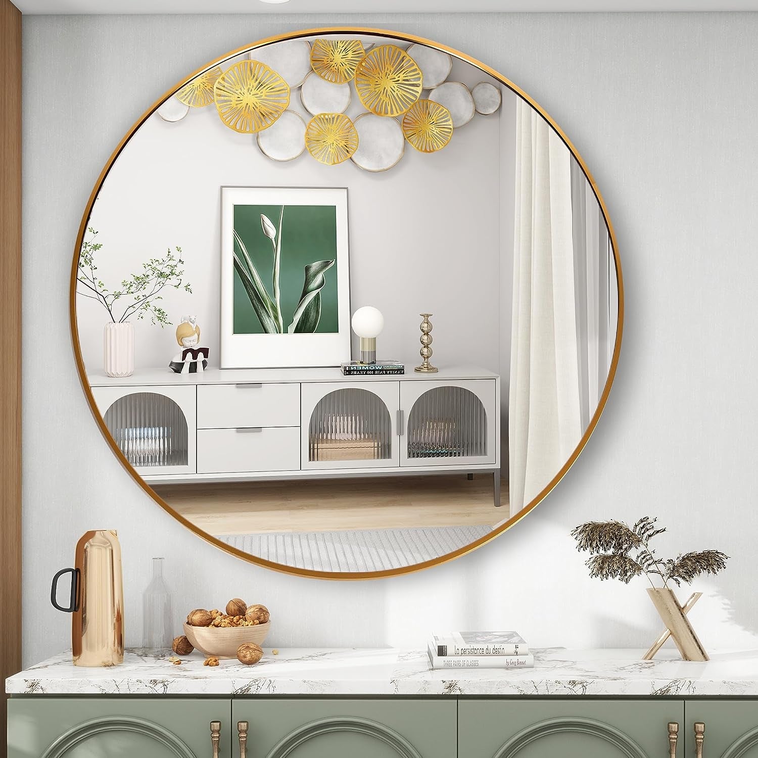 19.7'' round Bathroom Mirror,Gold Wall Mounted Circle Mirror,Modern Brushed Brass Metal Frame Circular Mirror for Wall Decor,Vanity,Living Room,Bedroom