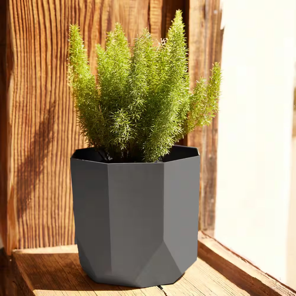 Tuxton Modern Hexagon Resin Planter 8 In. Charcoal Gray